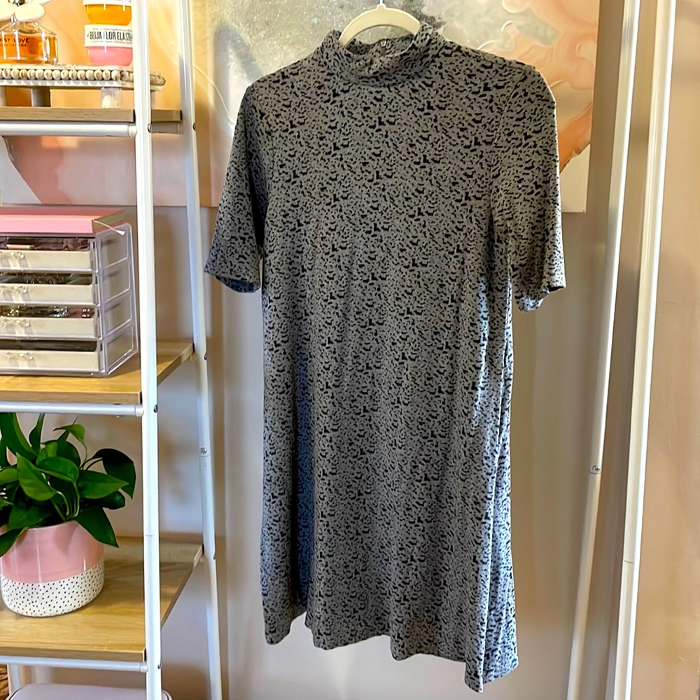 Mock-Neck Gray/Black Mini Dress